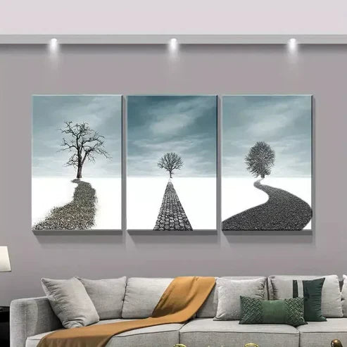 3pcs Winter Solitude Dead Tree Scenery Canvas Framed 60x90cm - High Quality Print 100% Australian Made Wall Canvas Ready to Hang