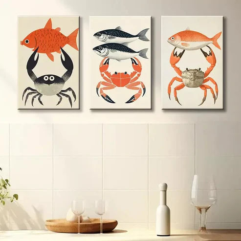 3pcs Art Of Crab & Bluefin Tuna Design Art Set Canvas Unframed - High Quality Print 100% Australian Made Wall Canvas