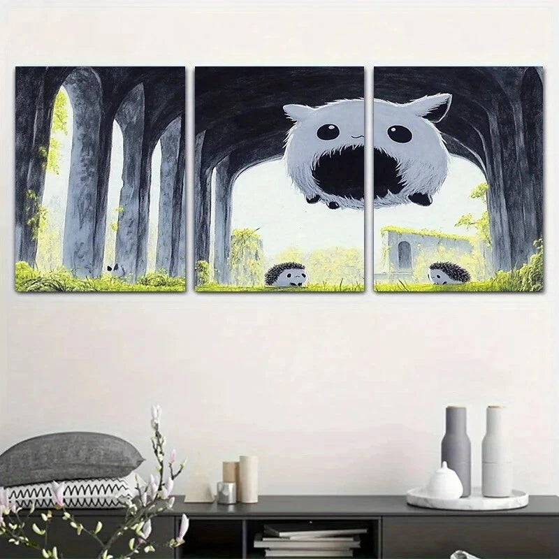 3pcs Plush Animal Grassland Painting Metal Print Ready to Hang Art