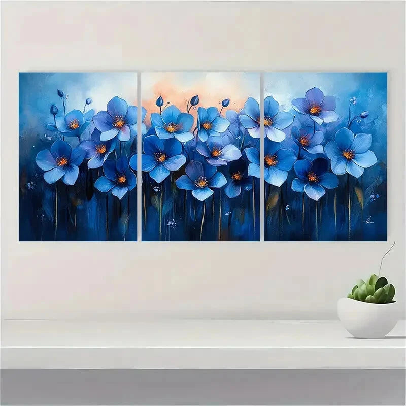 3pcs Bluebell Painting Flowers Watercolor Metal Print Ready to Hang Art