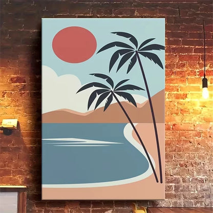 Tropical Scene with Palm Trees  60x90cm Metal Print Ready to Hang