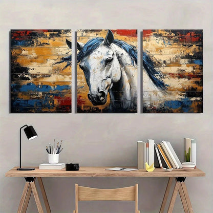 3pcs Vintage Abstract Horse Modern Metal Print Ready to Hang Art