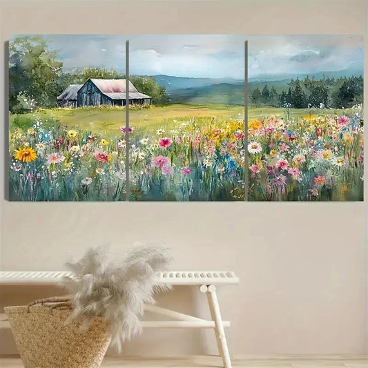 3pcs Wildflowers Rustic Neutral Color Farmhouse Metal Print Ready to Hang Art