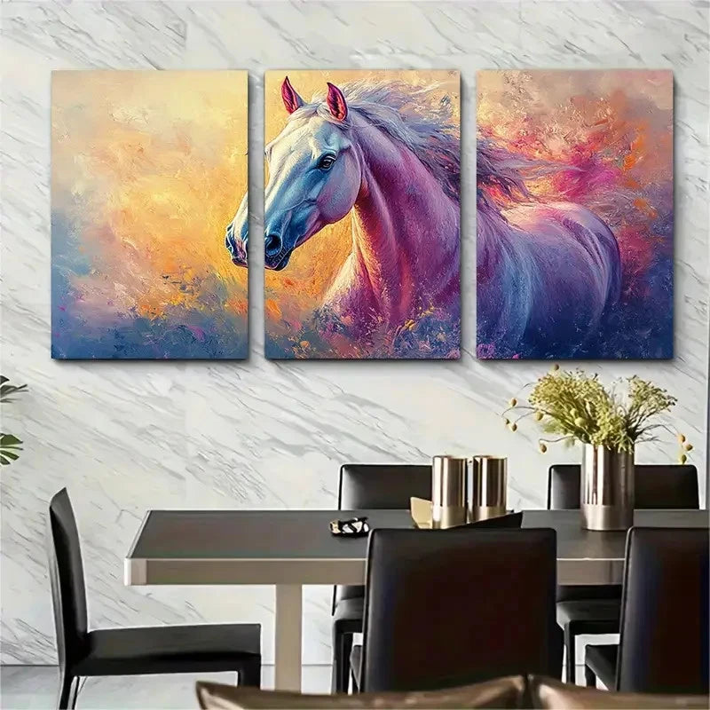 3pcs Vibrant Equine Pastel Horse Perfect Wall Art Set Canvas Framed 40x60cm - High Quality Print 100% Australian Made Wall Canvas Ready to Hang