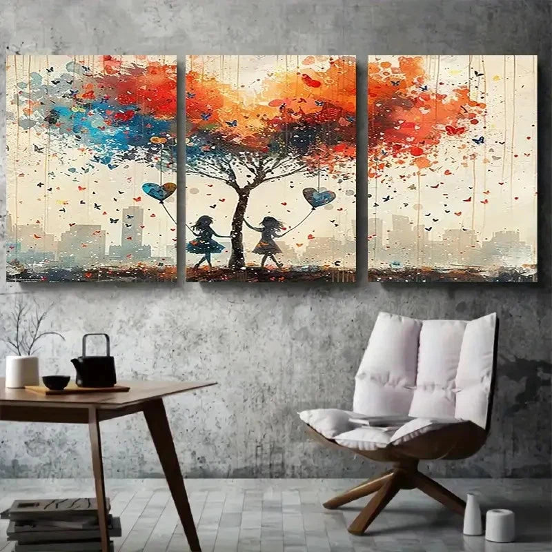 3pcs Colorful Heart Tree Butterfly Decor Metal Print Ready to Hang Art