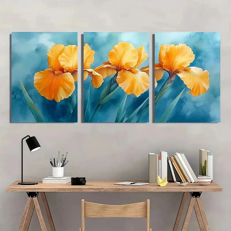 3pcs is Painting Yellow Irises Watercolor Metal Print Ready to Hang Art