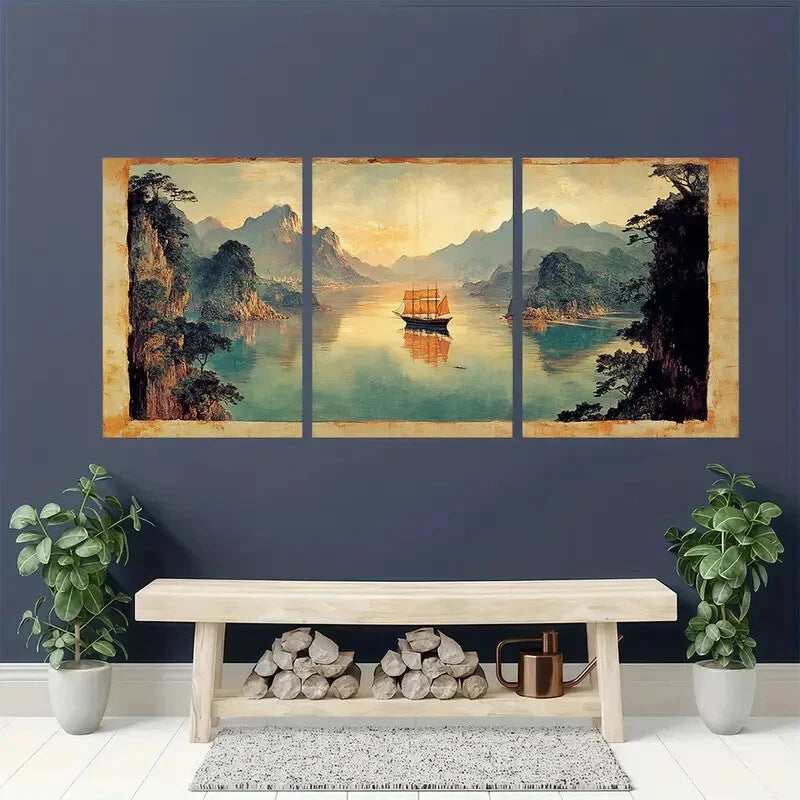 3pcs Vintage Blue Wildflower Botanical Metal Print Ready to Hang Art