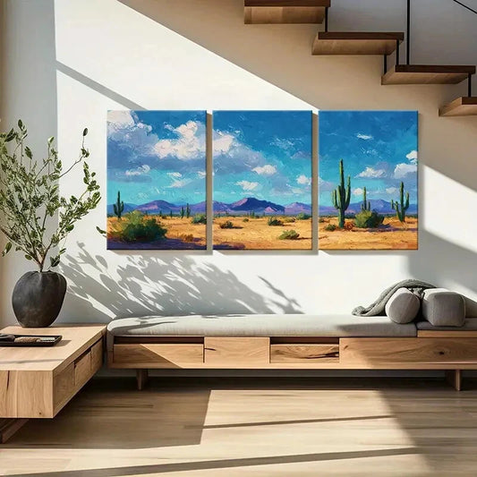 3pcs Blue Sky Clouds Mountains Vibrant Colors Metal Print Ready to Hang Art