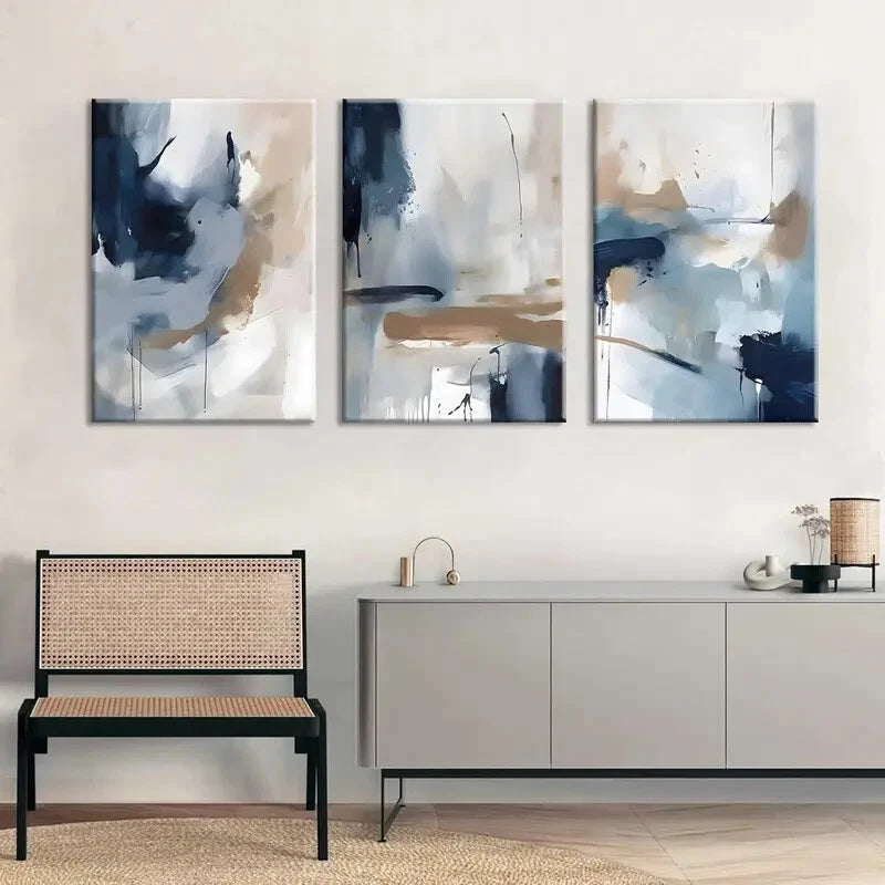 3pcs Navy Blue & Brown Abstract Modern Perfect Wall Art Set Canvas Framed 40x60cm - High Quality Print 100% Australian Made Wall Canvas Ready to Hang