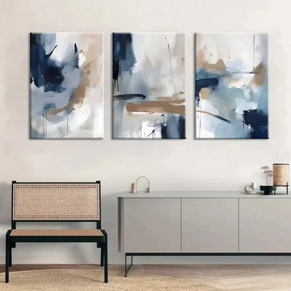 3pcs Navy Blue & Brown Abstract Modern Perfect Wall Art Set Canvas Framed 40x60cm - High Quality Print 100% Australian Made Wall Canvas Ready to Hang