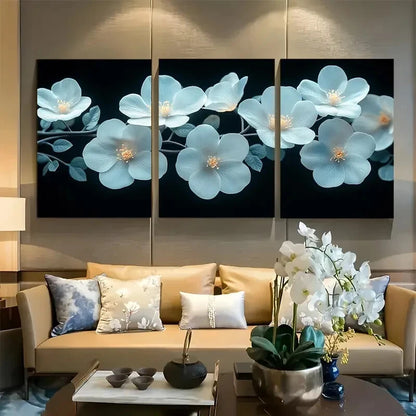 3pcs Delicate White Flowers and Vines Metal Print Ready to Hang Art