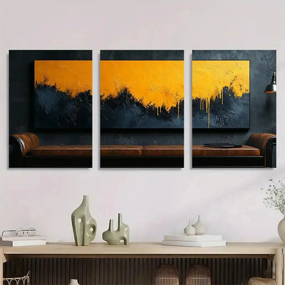 3pcs Abstract Dripping Bold Black & Yellow Metal Print Ready to Hang Art