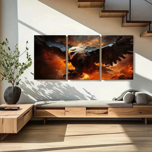 3pcs Dramatic Eagle & Volcano Decor Wall Art Set Canvas Framed 40x60cm - High Quality Print 100% Australian Made Wall Canvas Ready to Hang