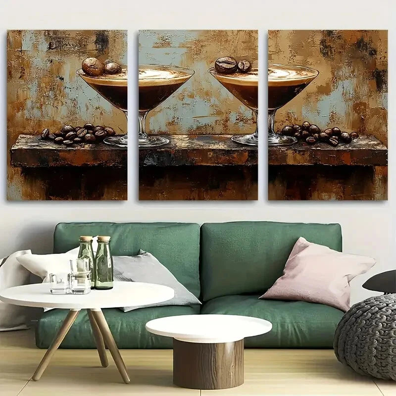 3pcs Rustic Coffee Espresso Martini Metal Print Ready to Hang Art