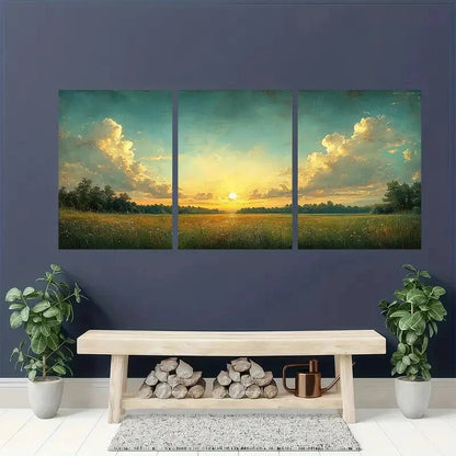 3pcs Early Morning Sunrise Panoramic Landscape Metal Print Ready to Hang Art