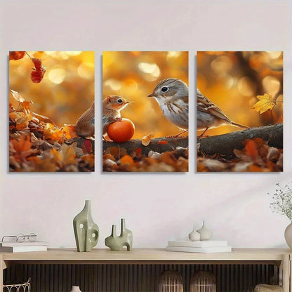 3pcs Adorable Autumn Vibrant Fall Leaves & Berries Metal Print Ready to Hang Art