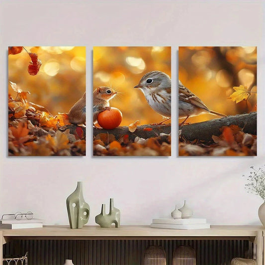 3pcs Adorable Autumn Vibrant Fall Leaves & Berries Metal Print Ready to Hang Art