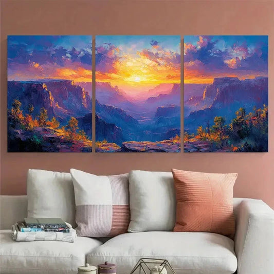 3pcs Sunset Canyon Nature Mountain Landscape Metal Print Ready to Hang Art