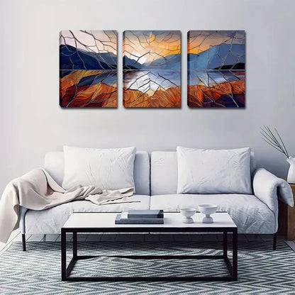 3pcs Cracked Sunrise Over a Mountain Lake Wall Art Set Wall Art Canvas Unframed - High Quality Print 100% Australian Made Wall Canvas