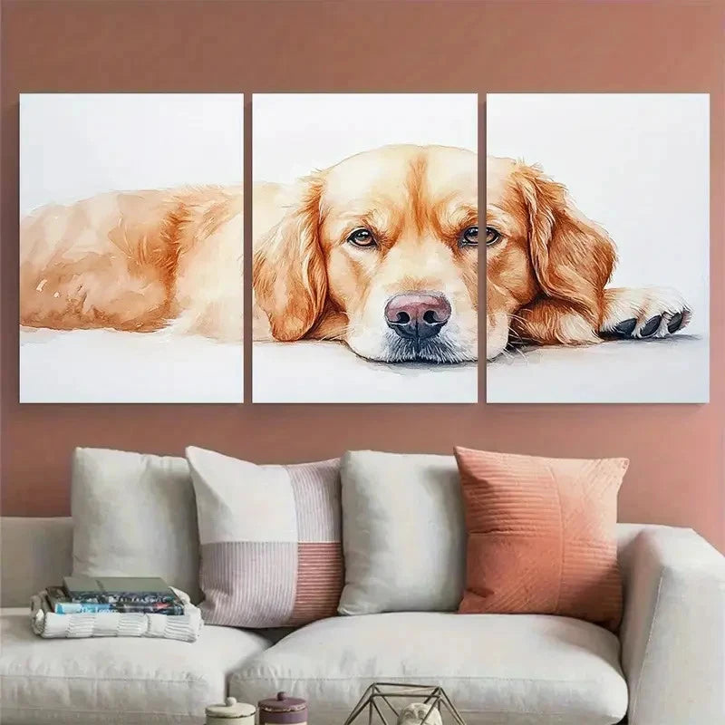 3pcs Dog Portrait Golden Retriever Memorial Metal Print Ready to Hang Art
