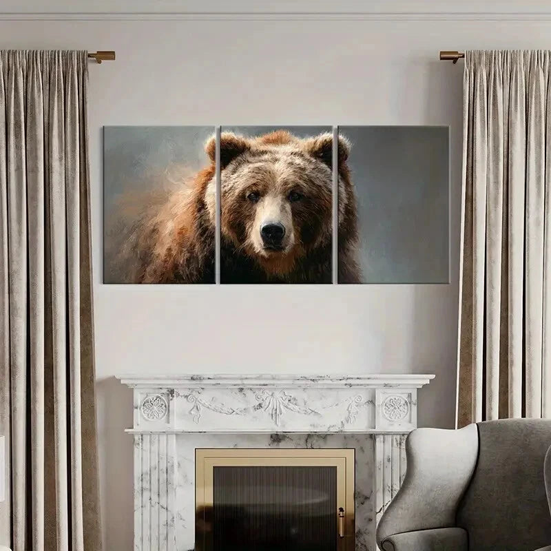3pcs Artistic Bear Portrait Wildlife Art Metal Print Ready to Hang Art
