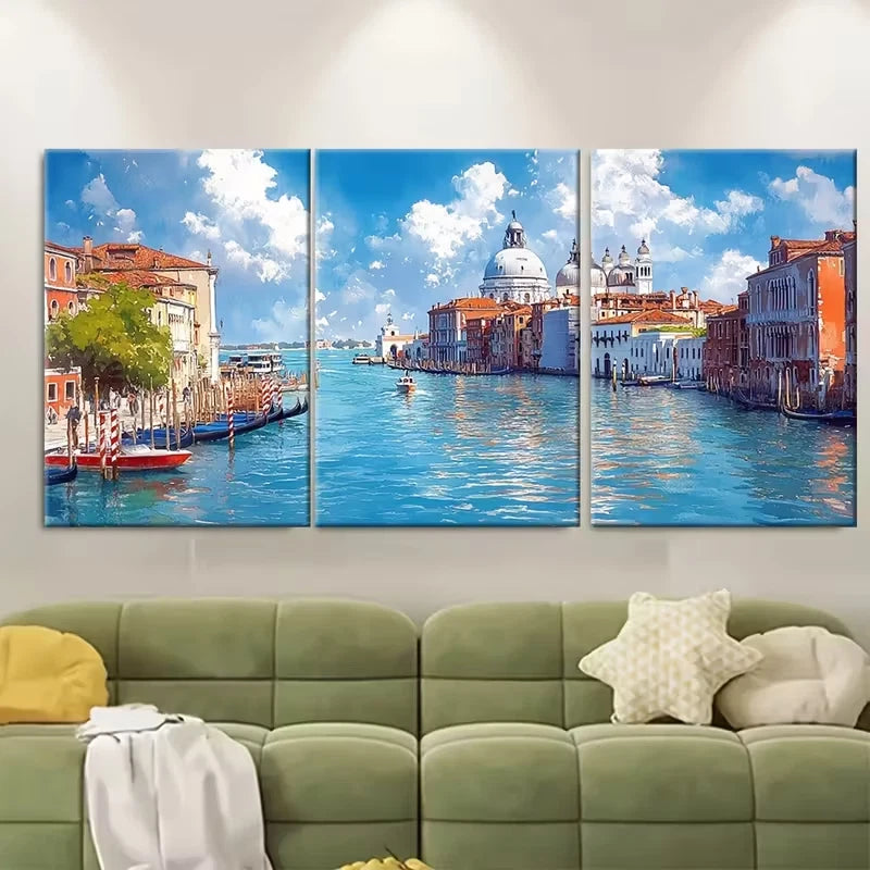3pcs Venice Skyline Watercolor Puppy Metal Print Ready to Hang Art
