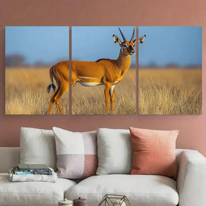 3pcs Wild Brown Antelope Illustration Metal Print Ready to Hang Art