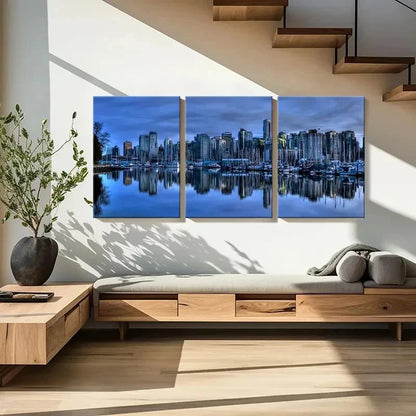 3pcs City Night View Skyline Painting Wall Art Set Canvas Framed 40x60cm - High Quality Print 100% Australian Made Wall Canvas Ready to Hang