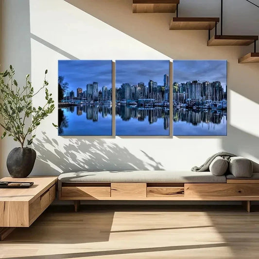 3pcs City Night View Skyline Painting Wall Art Set Canvas Framed 40x60cm - High Quality Print 100% Australian Made Wall Canvas Ready to Hang