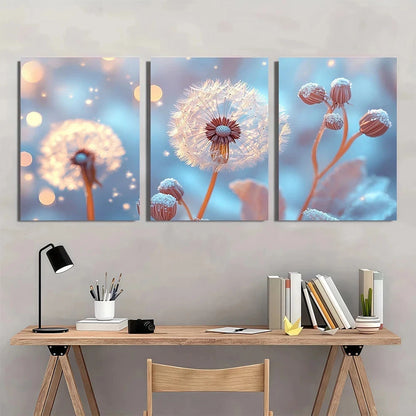 3pcs Vibrant Blue & Golden Dandelion Wall Art Set Canvas Framed 50x70cm - High Quality Print 100% Australian Made Wall Canvas Ready to Hang