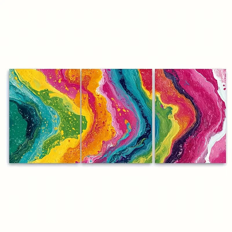 3pcs Abstract Continuous Painting Panels Metal Print Ready to Hang Art