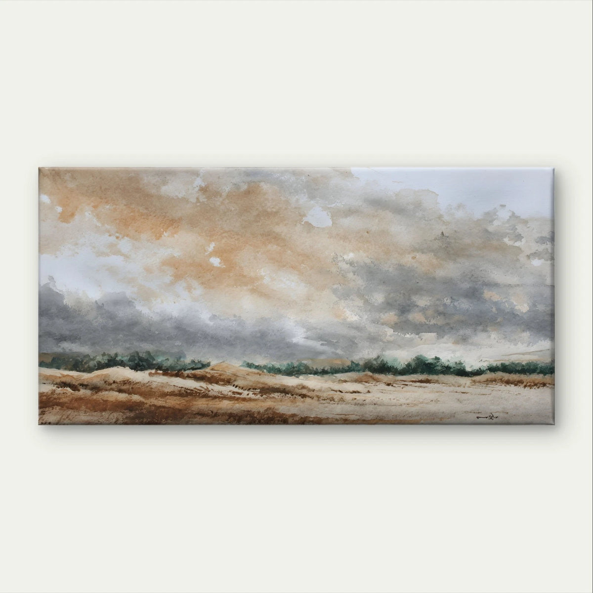Watercolour Landscape Neutral Muted Wall Art Canvas Office Home Framed 120x60cm