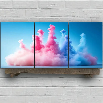 3pcs Beautiful Lines Abstract Blue Pink Metal Print Ready to Hang Art