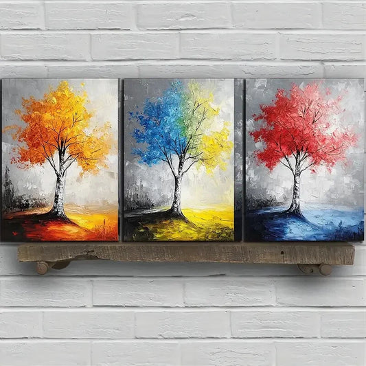 3pcs Colorful Trees Series Vibrant Metal Print Ready to Hang Art