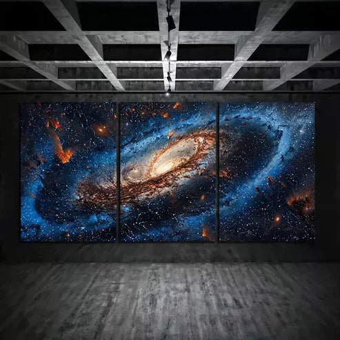 3pcs Blue Galaxy Background with Stars and A Big Milky Way Canvas Framed 60x90cm - High Quality Print 100% Australian Made Wall Canvas Ready to Hang