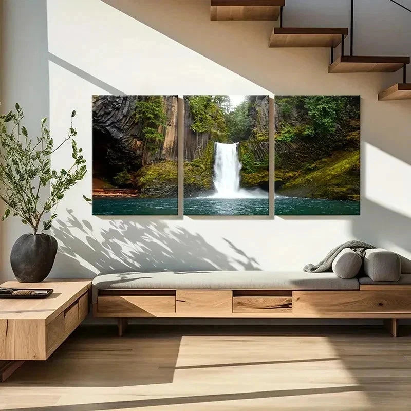 3pcs Valley Waterfall Modern Decoration Wall Art Set Canvas Framed 40x60cm - High Quality Print 100% Australian Made Wall Canvas Ready to Hang
