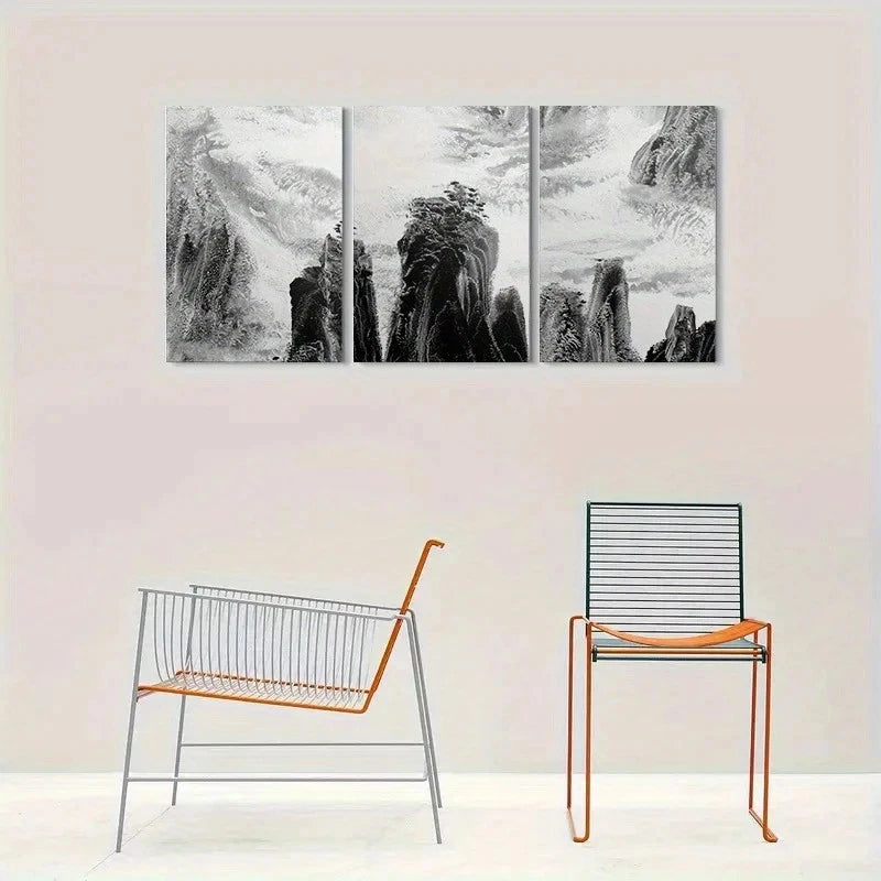 3pcs Modern Abstract Black & White Metal Print Ready to Hang Art