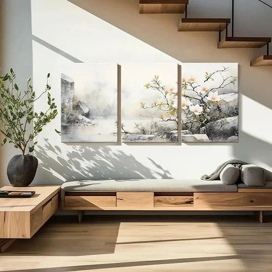 3pcs Abstract Vintage Flowers & Branches Wall Art Set Canvas Framed 40x60cm - High Quality Print 100% Australian Made Wall Canvas Ready to Hang