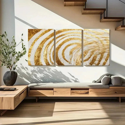 3pcs Abstract Golden Swirl Geometric Design Metal Print Ready to Hang Art
