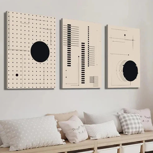 3pcs Black & Beige Geometric Line Wall Art Set Canvas Unframed - High Quality Print 100% Australian Made Wall Canvas