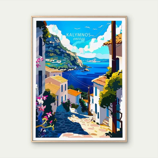 Vintage Greek Island Coastal Greece Landscape Travel Poster Print Wall Art