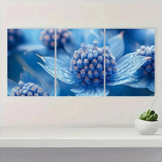 3pcss Sea Holly Blue Floral Design Beach House Metal Print Ready to Hang Art