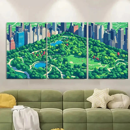 3pcs Cityscape with Lush Greenery and Scenic Metal Print Ready to Hang Art