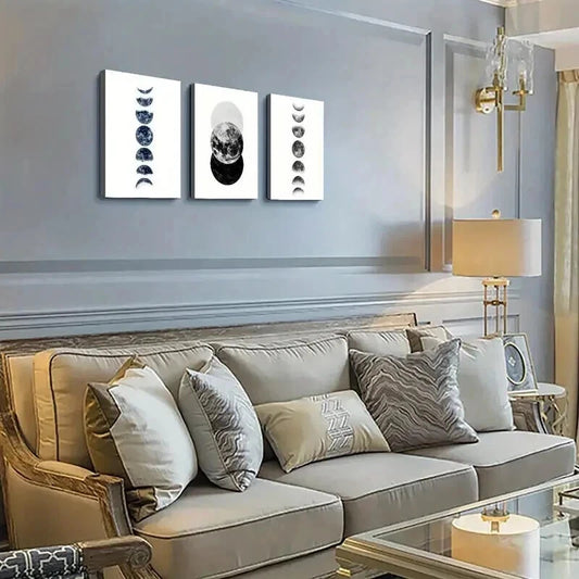 3pcs Cosmic Moon Planets and Stars Design Wall Art Set Canvas Framed 40x60cm - High Quality Print 100% Australian Made Wall Canvas Ready to Hang