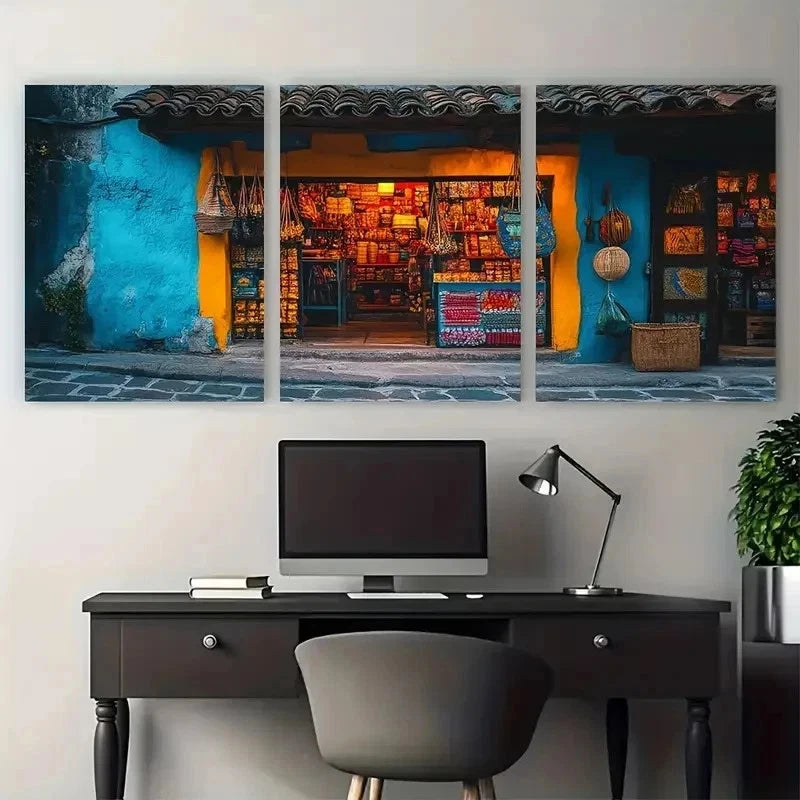 3pcs Guatemala Souvenir Shop Village Perfect Wall Art Set Canvas Framed 40x60cm - High Quality Print 100% Australian Made Wall Canvas Ready to Hang