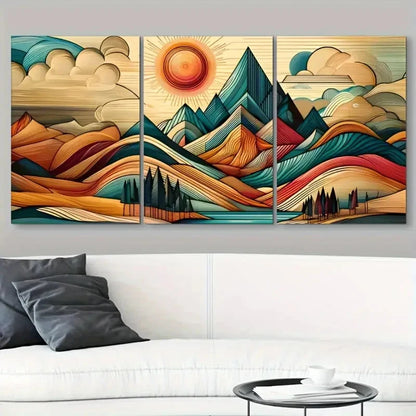 3pcs Modern Forest Scenery with Vibrant Colors Metal Print Ready to Hang Art