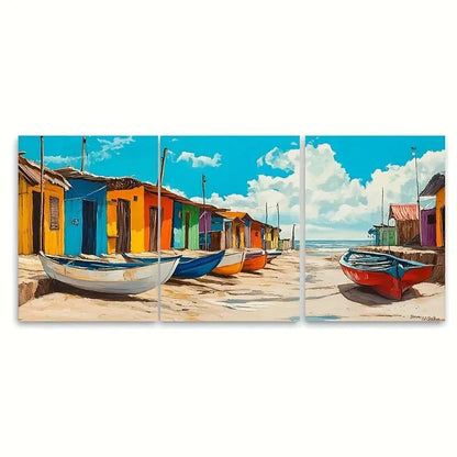 3pcs Ecuador Coastal Village Painting Canoa Metal Print Ready to Hang Art