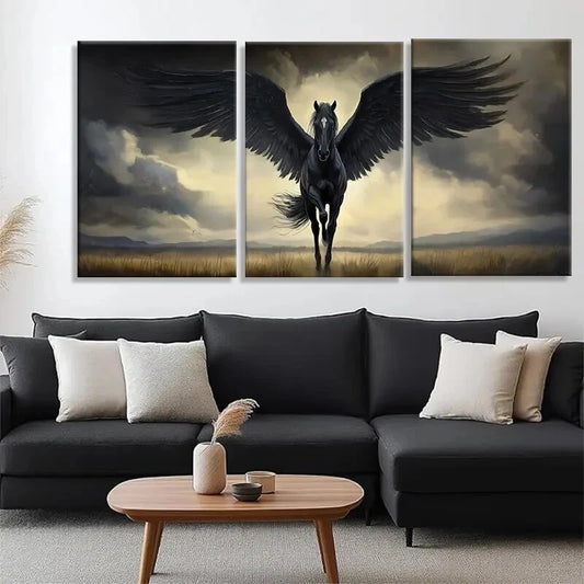3pcs Fantasy Winged Horse Soaring Across Metal Print Ready to Hang Art