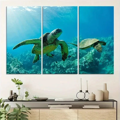 3pcs Beautiful Sea Turtles Wall Art Print Metal Print Ready to Hang Art