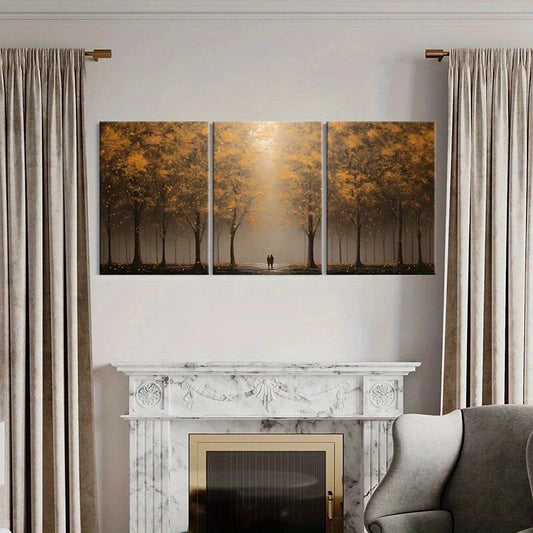 3pcs Autumn Trees Sunlight Abstract Metal Print Ready to Hang Art